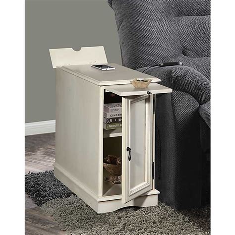 The rear of our espresso chairside end table with charging station hides a fun secret: Cream Chairside End Table with Charging Station | End ...