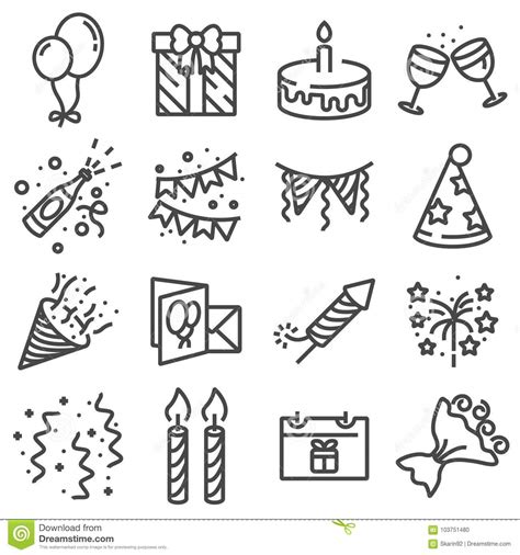 Happy Birthday Icons On White Background Stock Illustration