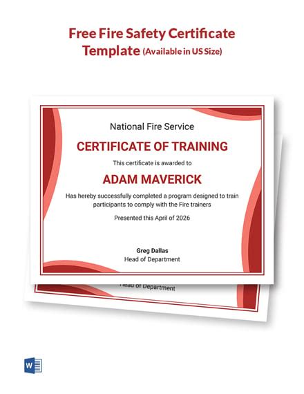 Fire Dept Certificate Template