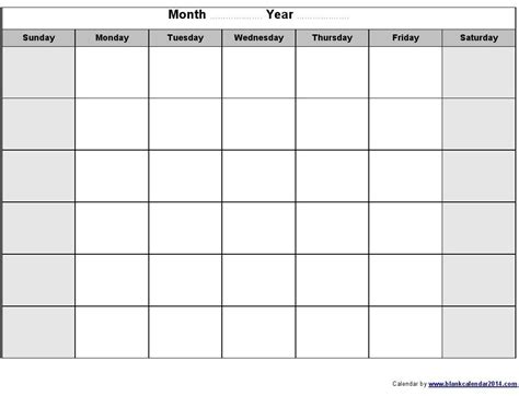 85 By 11 Blank Calendar Month Calendar Template Printable