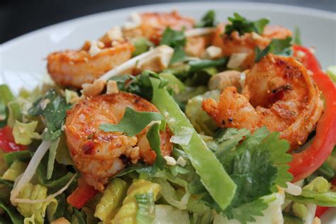 The crunchy vegetables and warm if you're not a tofu fan, try substituting sauteed chicken, shrimp, or cooked and shelled edamame for the protein. Thai Shrimp Salad with Sesame Peanut Dressing - Spices in My DNA