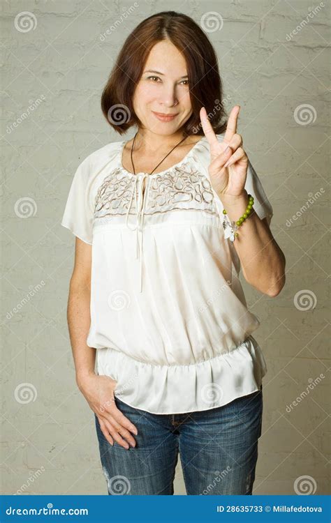 Woman 40s Smiling Brunette Stock Image Image Of Hand Lifestyles