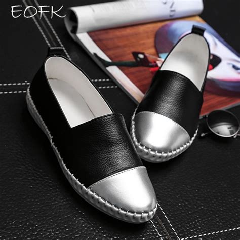 Eofk Brand High Quality Women Genuine Leather Shoes Slip On Flats