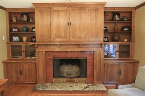 Custom Woodworking Fireplace Mantel With Bookcases And Television