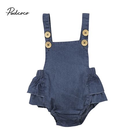 Pudcoco Infant Baby Girls Bodysuit Jumpsuit Denim Sleeveless Button