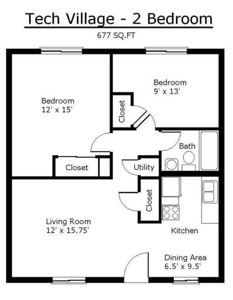 A Floor Plan For A Two Bedroom Apartment