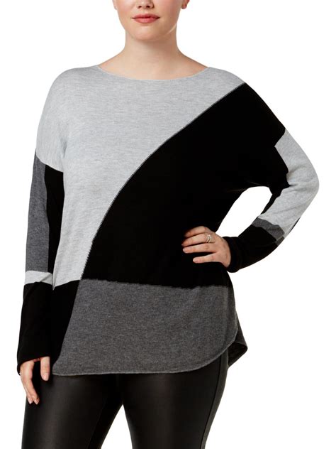 Inc Womens Plus Knit Colorblock Pullover Sweater Gray 3x