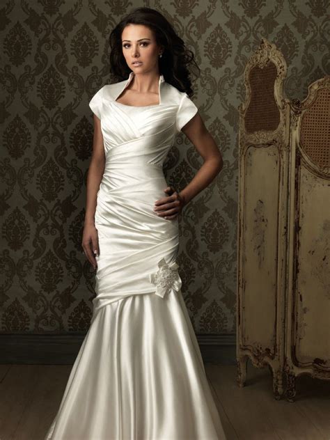 Limited time sale easy return. Trumpet Mermaid cap sleeve silk satin ruched modest ...