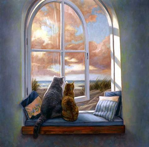 Cat In The Window Painting Lucie Bilodeau