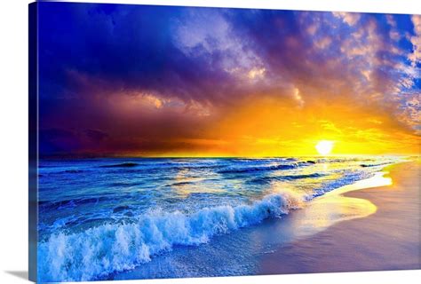Beautiful Beach Sunset Orange Purple Ocean Sunset Wall Art