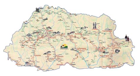 Large Detailed Tourist Map Of Bhutan Bhutan Large Detailed Tourist Map