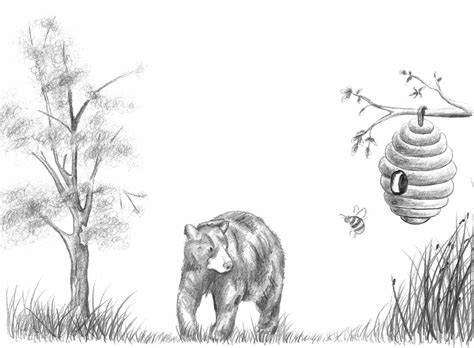 Sketch Pencil Art The Bear And The Bee Nursery Prints Home Etsy