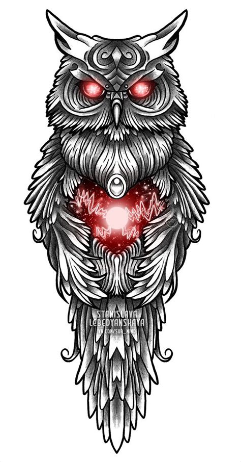 Эскиз тату сова Филин Сова с сердцем эскиз татуировки Owl Tattoo