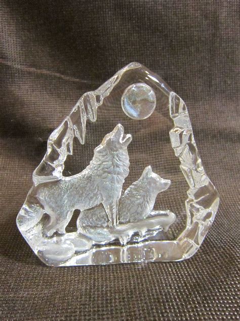Carved Etched Crystal Glass Wolf Wolves Decor Paperweight Etsy