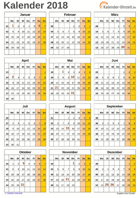 Excel Kalender 2018 Kostenlos