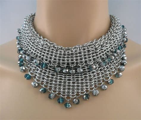 Beaded Cowl Chainmaille Necklace With By Thearmorerswife On Etsy