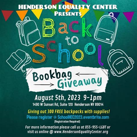 Back To School Bookbag Giveaway Henderson Equality Center August 5