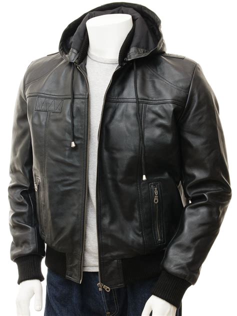 Mens Black Leather Hoodie Jacket Chelfham Men Caine