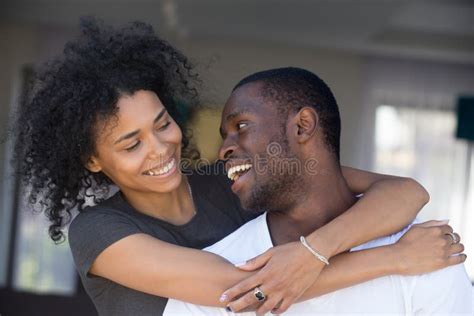 Portrait Of Happy Black Couple Hugging Having Fun Together Stock Image Image Of Goal Couple