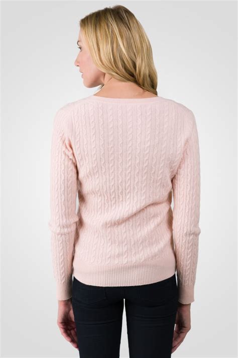 Pink Pearl Cashmere Cable Knit V Neck Sweater J Cashmere