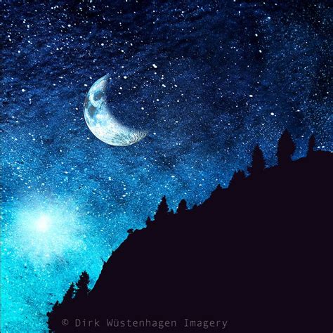 Half Moon And Starry Night Sky In The Alps Manipulated Photograph