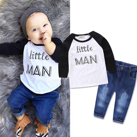 Casual Toddler Baby Boys Little Man Tee T Shirt Denim Pants 2pcs