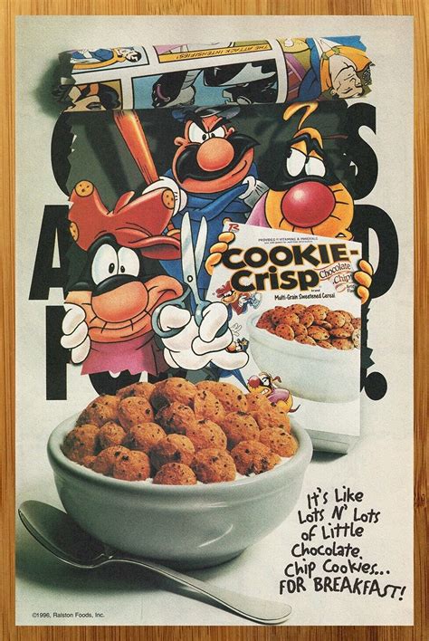 1996 Cookie Crisp Cereal Vintage Print Adposter Authentic 90s Kid Food