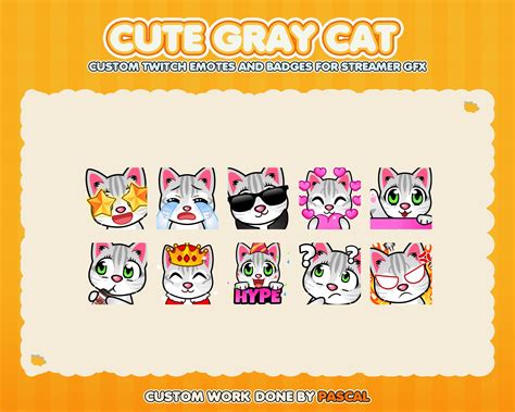 10x Emotes Pack Schattige Grijze Kat Emotes Voor Twitch Etsy