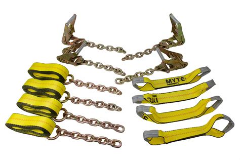 Mytee Products 8 Point Roll Back Vehicle Tie Down Kit With Chain Extension On Both Ends Ratchet