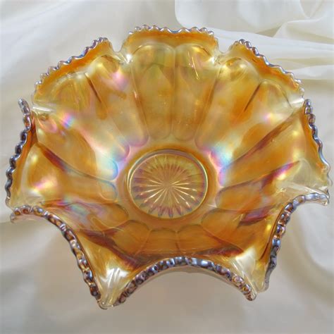 Antique Imperial Flute 393 Marigold Carnival Glass Punch Set Bowl And Base Carnival Glass