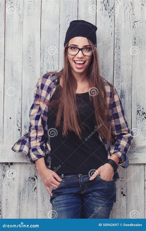 Hipster Girl In Glasses And Black Beanie Stock Image Image Of Cool Lady 50942697