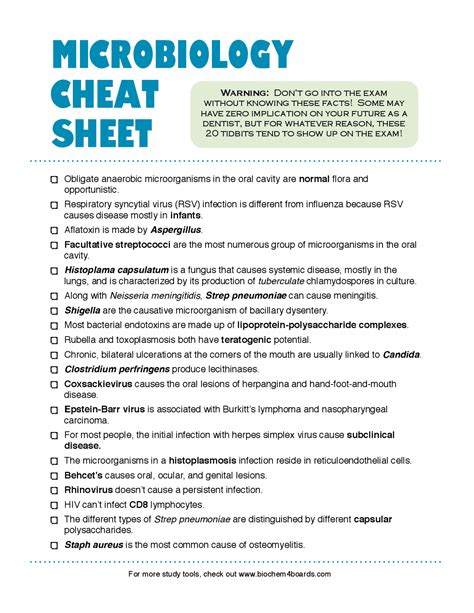 Microbiology Cheat Sheet Docsity