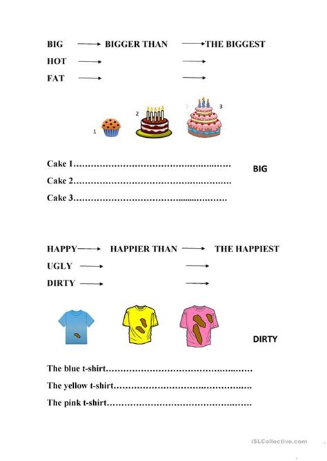 There are now 330 adjective worksheets available on this topic and they are all free and easy to print out for use in any classroom. Comparative and Superlative adjectives worksheet - English ...