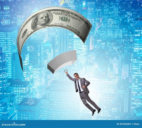 Businessman In Golden Parachute Concept Stock Image Image Of Business