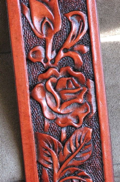 Custom Handcarved Leather Belt Rose Via Etsy Leather Carving