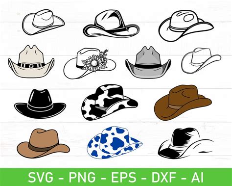 Cowboy Hat Svg Bundle Eps Dxf Ai Png Files For Cricut Etsy