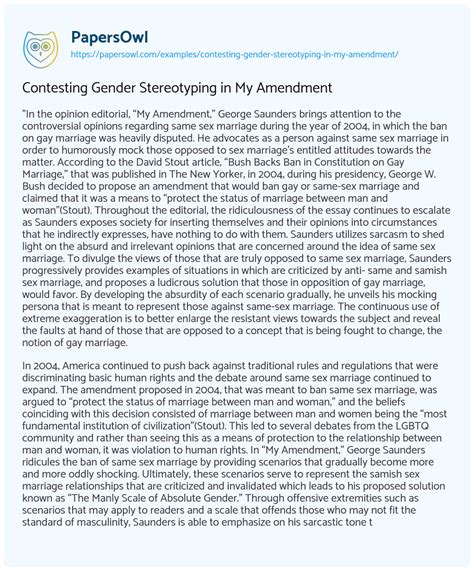 Contesting Gender Stereotyping In My Amendment Free Essay Example