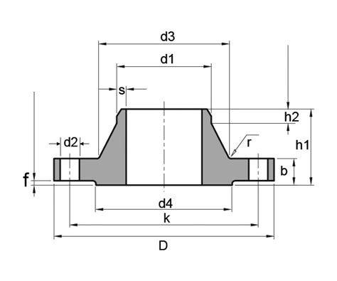 Din 2631 Pn6 Welding Neck Flange Dimensions Technical Drawings Weight