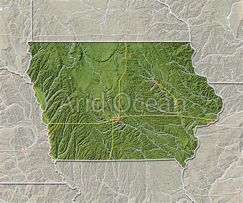 Iowa Shaded Relief Map