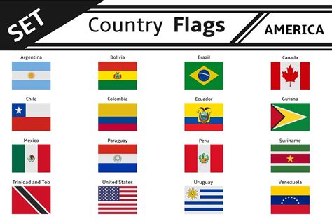 Set Countries Flags America Custom Designed Illustrations Creative
