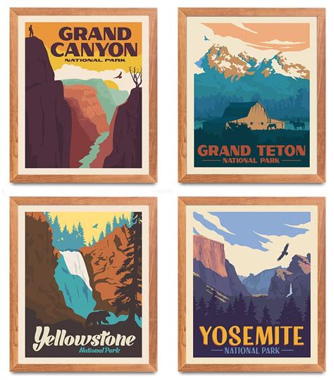 Buy Herzii Prints National Park S And Prints Set Of 4 Vintage National