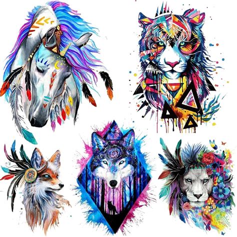 Clothing Thermoadhesive Patches Iron On Colorful Tiger Wolf Dog Cat Owl