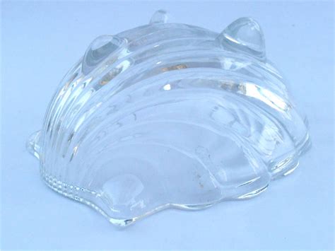 Vintage Seashell Clear Crystal Glass Bowl Shell Dish Clam Vtg Crystal