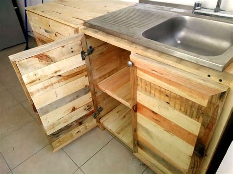 Adjustable legs, drawer rails, door hinges, dowels, scres. Kitchen wholly made from Recycled Pallets | Recycled ...