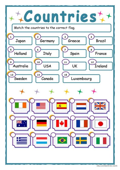 Match Up Countries And Flags English Esl Worksheets Pdf And Doc
