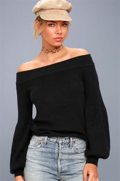 Chic Black Knit Sweater Knit Off The Shoulder Sweater Lulus