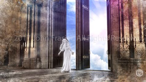 Bride Of Christ Standing Near Open Doors Into Heaven Open Doors