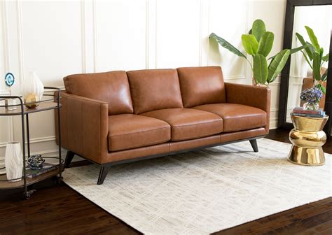 Devon And Claire Thomas Camel Mid Century Leather Sofa