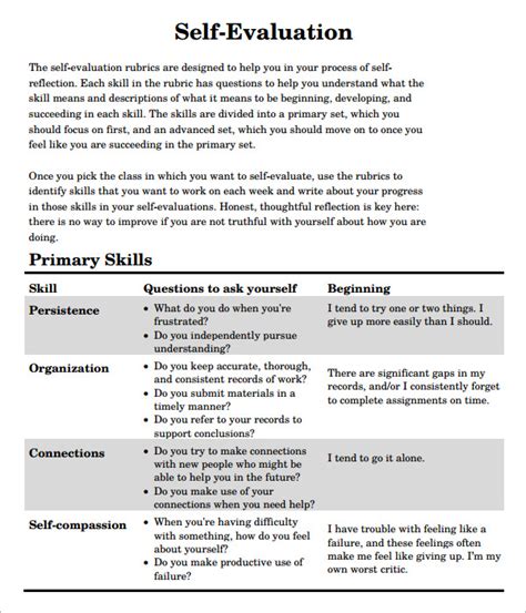 Self Evaluation Examples Business Mentor