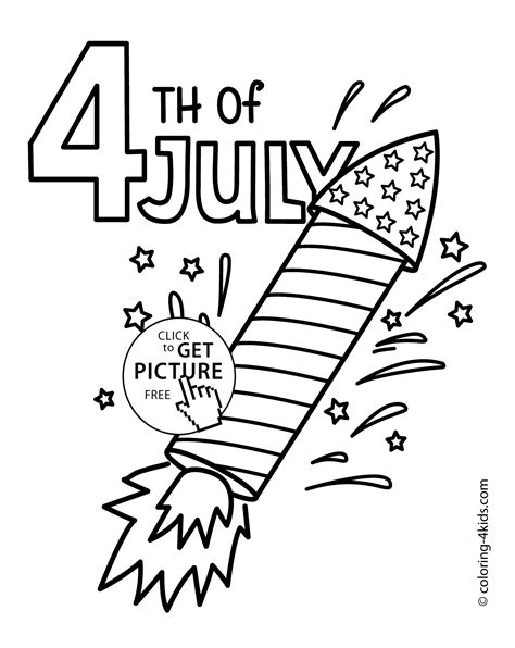 July 4 rocket coloring pages, USA independence day coloring pages for kids, printable free